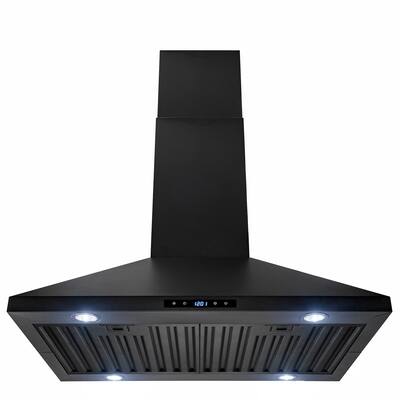 AKDY 30" Island Mount Black Painted Stainless Steel Touch Panel Range Hood