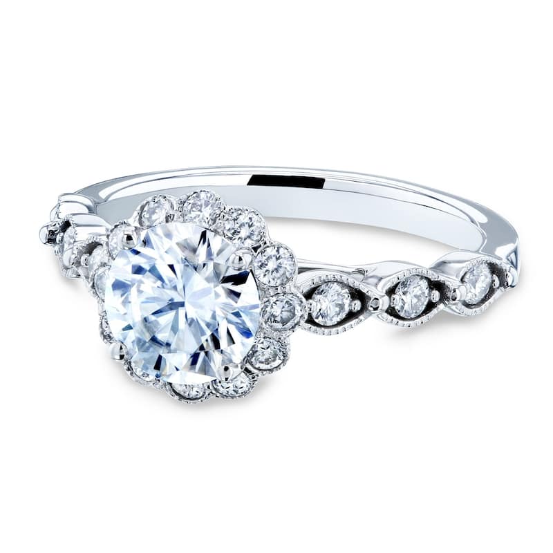Annello by Kobelli 14k Gold 1 1/3ct TGW Round Moissanite and Diamond Floral Engagement Ring (GH/VS, GH/I)