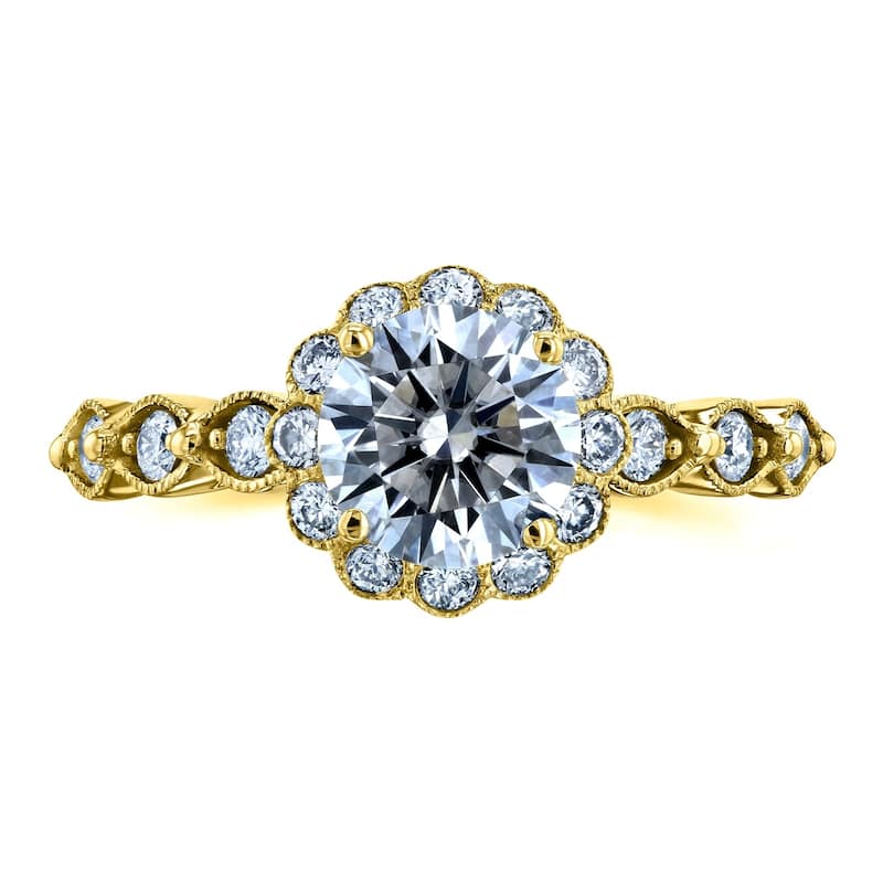 Annello by Kobelli 14k Gold 1 1/3ct TGW Round Moissanite and Diamond Floral Engagement Ring (GH/VS, GH/I)