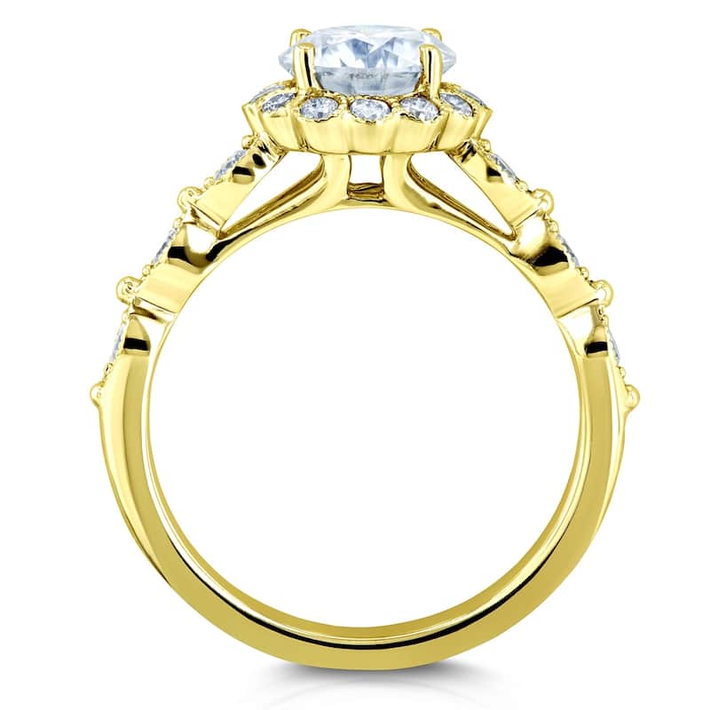 Annello by Kobelli 14k Gold 1 1/3ct TGW Round Moissanite and Diamond Floral Engagement Ring (GH/VS, GH/I)