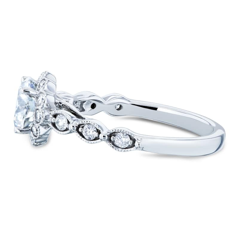Annello by Kobelli 14k Gold 1 1/3ct TGW Round Moissanite and Diamond Floral Engagement Ring (GH/VS, GH/I)