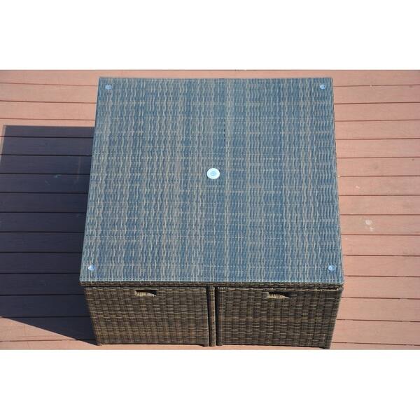 Cubo 10 Piece Cube Brown Wicker Patio Dining Set With 9 8 Ft Market Umbrella And Base By Direct Wicker Overstock 22411166