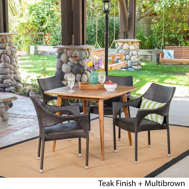 San Blas Outdoor 5 Piece Wood and Wicker Dining Set by Christopher Knight Home