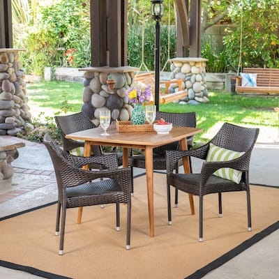 San Blas Outdoor 5 Piece Wood and Wicker Dining Set by Christopher Knight Home