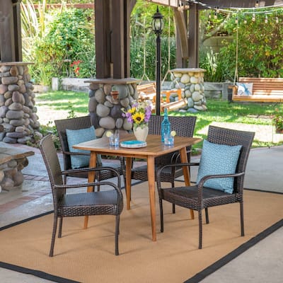 Lagen Outdoor 5 Piece Wood and Wicker Dining Set by Christopher Knight Home