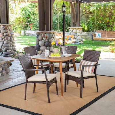 Marias Outdoor 5 Piece Wood and Wicker Dining Set by Christopher Knight Home