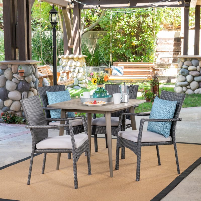 Marias Outdoor 5 Piece Wood and Wicker Dining Set by Christopher Knight Home - Grey