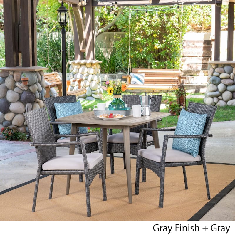 Marias Outdoor 5 Piece Wood and Wicker Dining Set by Christopher Knight Home
