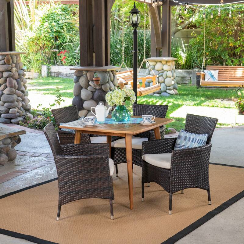 Coronados Outdoor 5 Piece Wood and Wicker Dining Set by Christopher Knight Home