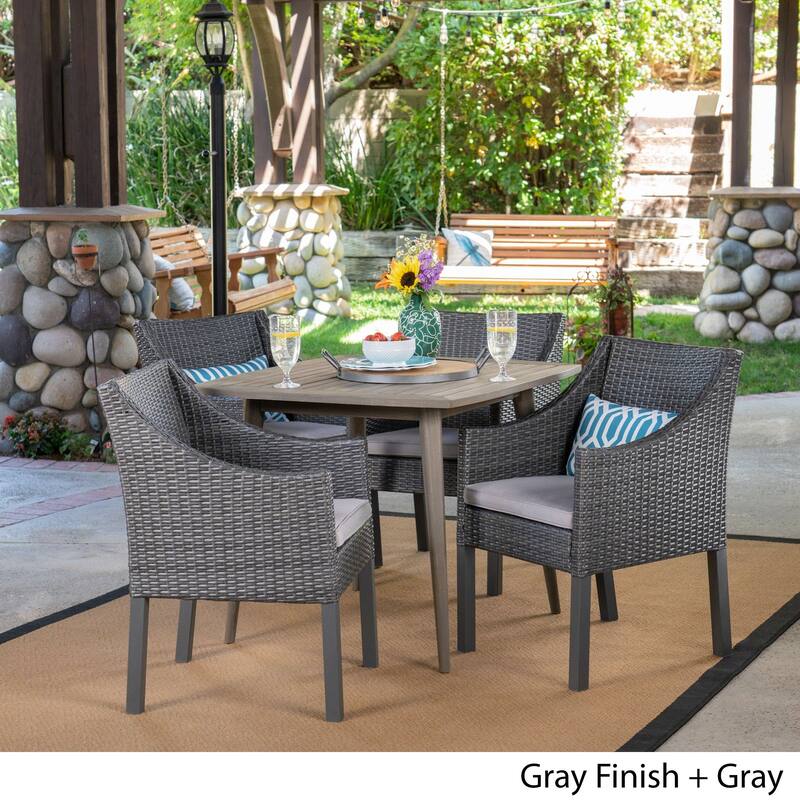 Damas Outdoor 5 Piece Wood and Wicker Dining Set by Christopher Knight Home