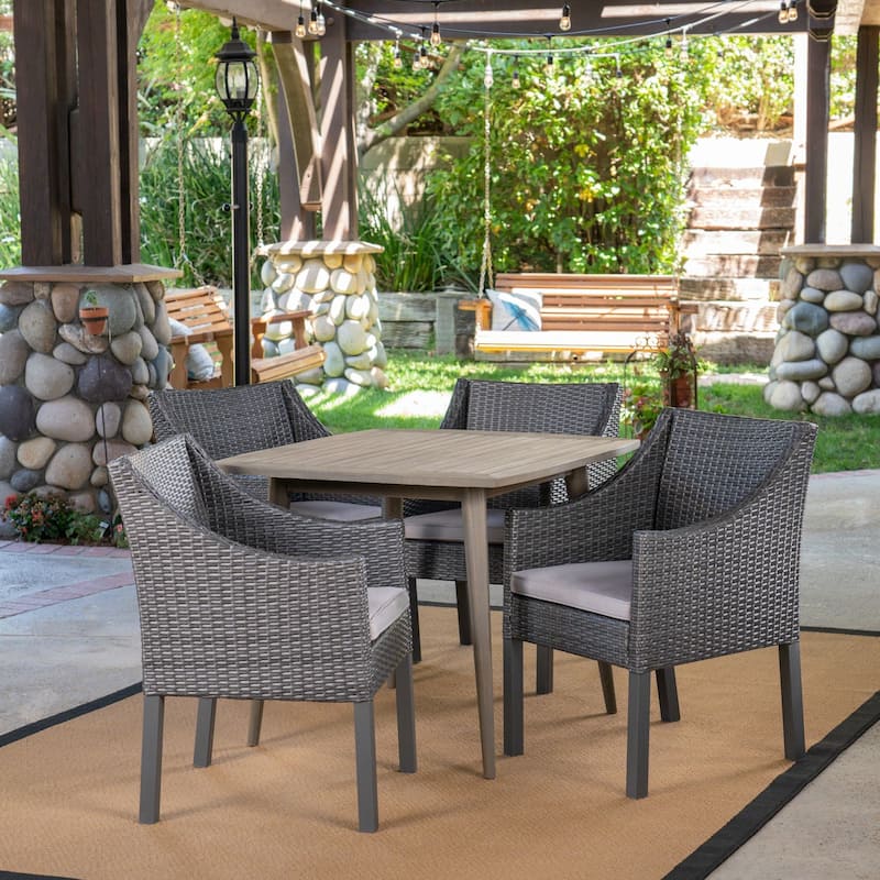 Damas Outdoor 5 Piece Wood and Wicker Dining Set by Christopher Knight Home - Grey