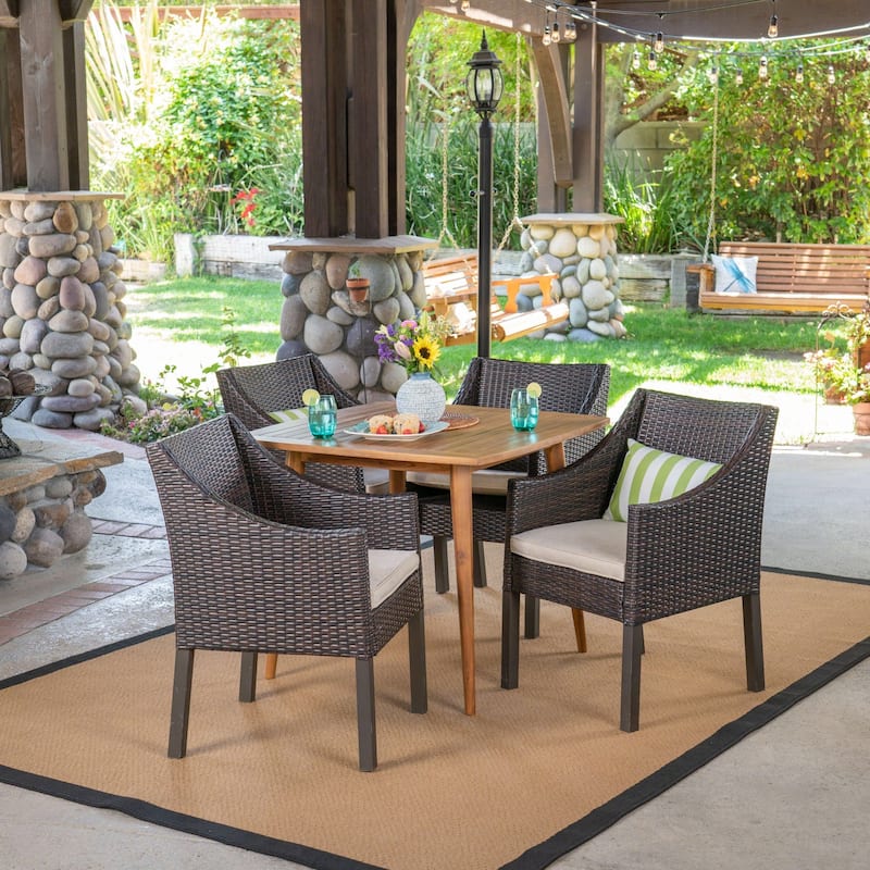 Damas Outdoor 5 Piece Wood and Wicker Dining Set by Christopher Knight Home - Beige
