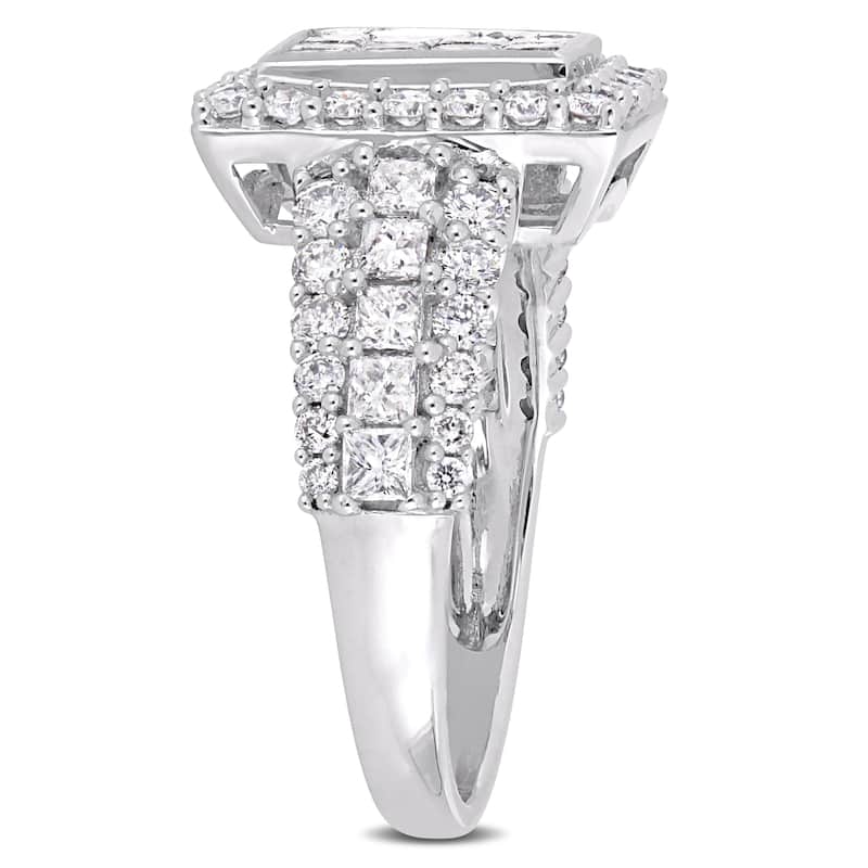Miadora Signature Collection 14k White Gold 2ct TDW Princess and Round-Cut Diamond 3-Row Double Composite Halo Engagement Ring