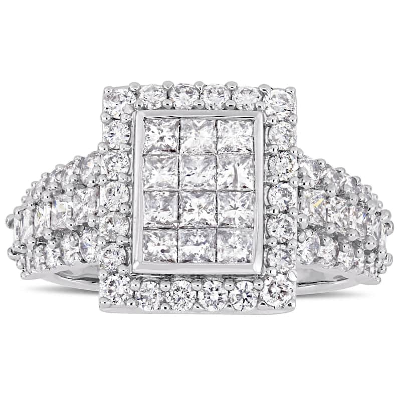 Miadora Signature Collection 14k White Gold 2ct TDW Princess and Round-Cut Diamond 3-Row Double Composite Halo Engagement Ring