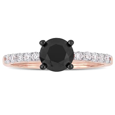 Miadora Signature Collection 14k Rose Gold 1 1/4ct TDW Black and White Diamond Solitaire Engagement Ring