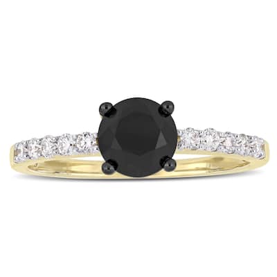 Miadora Signature Collection 14k Yellow Gold 1 1/4ct TDW Black and White Diamond Solitaire Engagement Ring