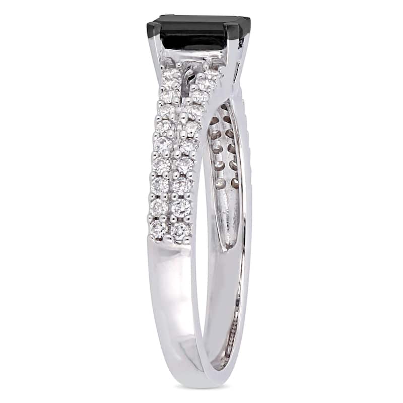 Miadora Signature Collection 14k White Gold 1ct Black and White Diamond Split Shank Engagement Ring