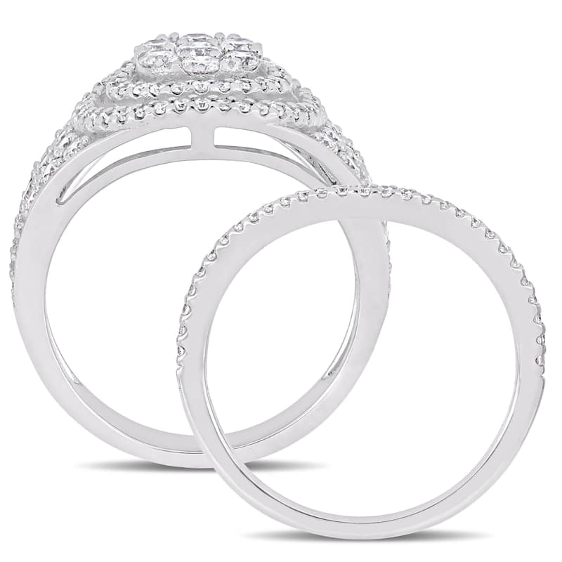 Miadora Signature Collection 14k White Gold 1 1/2ct TDW Diamond Double Halo Cluster Bridal Set