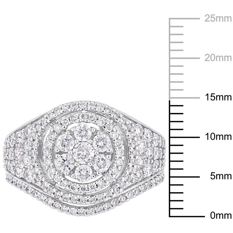 Miadora Signature Collection 14k White Gold 1 1/2ct TDW Diamond Double Halo Cluster Bridal Set