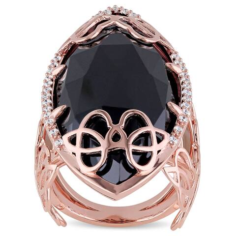 Miadora 18k Rose Gold Plated Sterling Silver 25 CT TGW Black Onyx and 1/3ct TDW Diamond Abstract Statement Ring