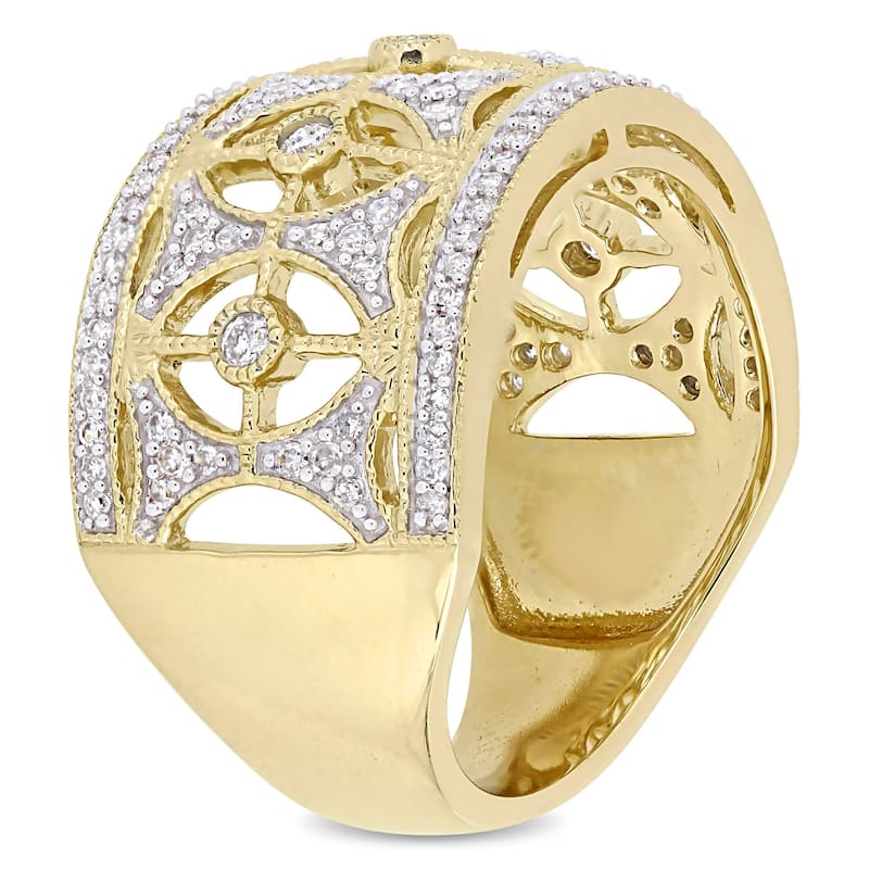 Miadora Signature Collection 10k Yellow Gold 1/2ct TDW Diamond Openwork Vintage Anniversary Ring