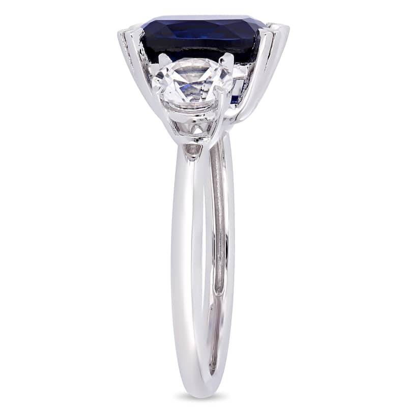 Miadora 10k White Gold Created Blue and Created White Sapphire 3-Stone Engagement Ring