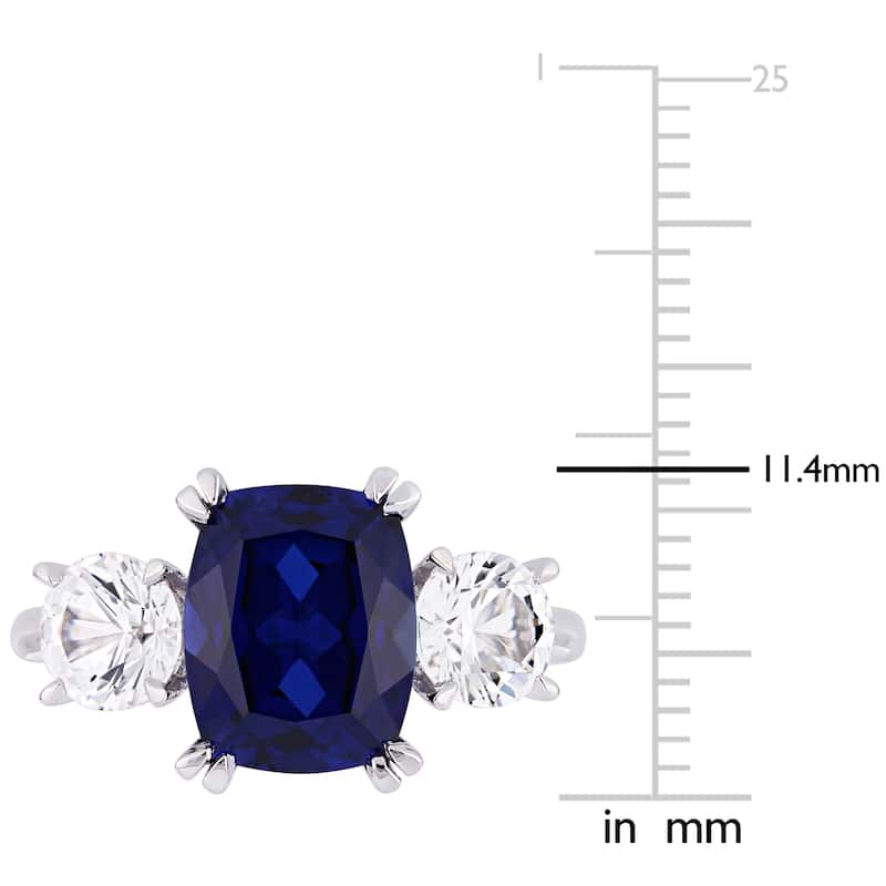 Miadora 10k White Gold Created Blue and Created White Sapphire 3-Stone Engagement Ring