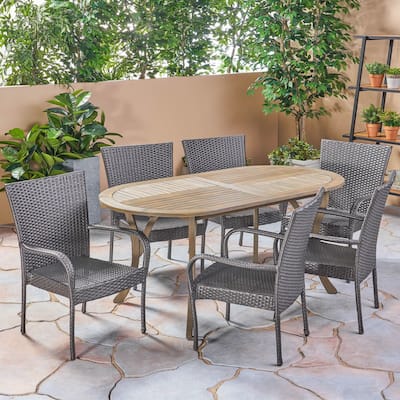 Jasper Outdoor 7 Piece Wood and Wicker Dining Set by Christopher Knight Home
