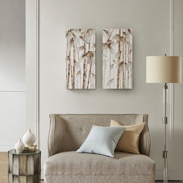 Madison Park Bamboo Forest Natural Printed Canvas with 30-Percent Hand Brush Embellishment Set of 2 - 14 x 28 x 1.5 (2)