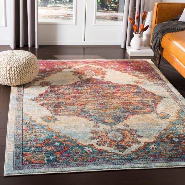 Panra Bohemian Medallion Orange & White Area Rug - 3'11" x 5'11"