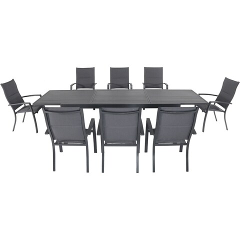 Cambridge Nova 9-Piece Outdoor Dining Set with 8 Padded Sling Chairs in Gray and a 40" x 118" Expandable Dining Table