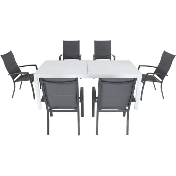 Cambridge Palermo 7-Piece Outdoor Dining Set with 6 Padded Sling Chairs in Gray and a 40" x 118" Expandable Dining Table