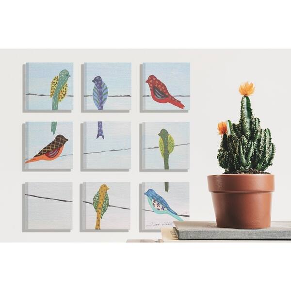 Shop The Stupell Home Decor Collection Multi Color Birds Sitting On Wire Painted Canvas 9pc Each 12 X 1 5 X 12 Made In Usa Overstock 22419749
