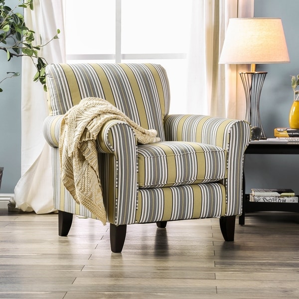 grey striped accent chair