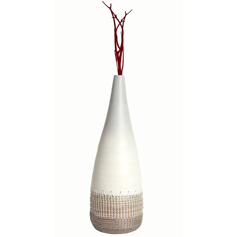 Tall Handwoven Bamboo & Seagrass Floor Vase: Eco-Friendly Home Décor Accent - Organic Coastal Boho Chic Decoration - LARGE