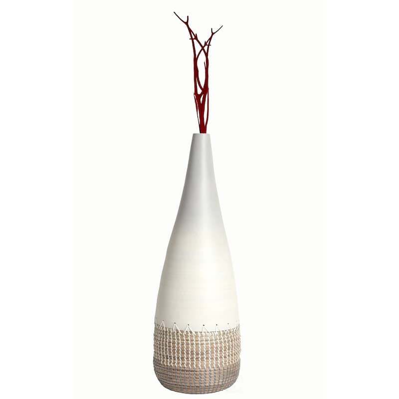 Tall Handwoven Bamboo & Seagrass Floor Vase: Eco-Friendly Home Décor Accent - Organic Coastal Boho Chic Decoration - MEDIUM
