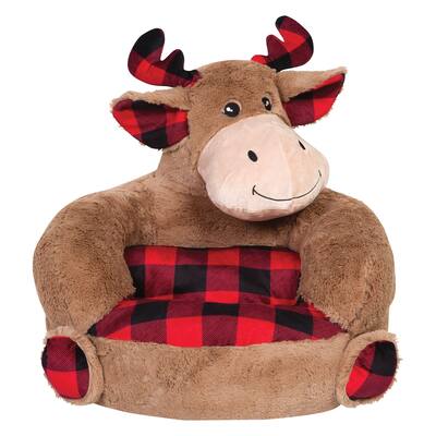 Children's Plush Buffalo Check Moose Character Chair