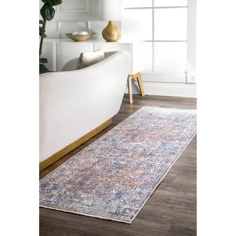 Nuloom Blue Traditional Mystique Medallion Ombre Shadow Fringe Area Rug