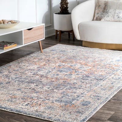 Nuloom Blue Traditional Mystique Medallion Ombre Shadow Fringe Area Rug