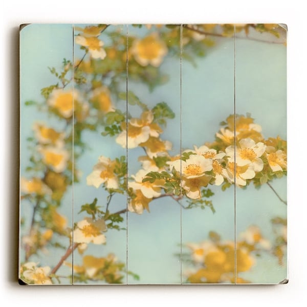 Yellow Flower - Planked Wood Wall Decor by Vanessa Fahmy