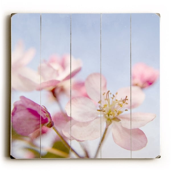 Pink Floral Sky - Planked Wood Wall Decor by Vanessa Fahmy