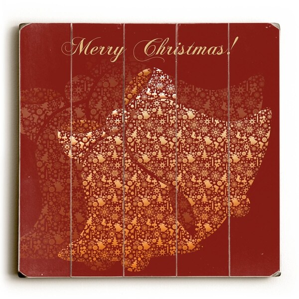 Merry Christmas - Red Bells - Planked Wood Wall Decor by ArtLicensing