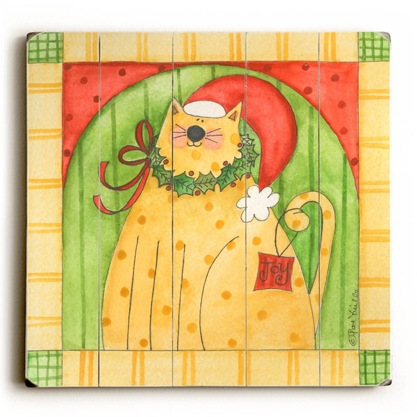 Christmas Kitty - Planked Wood Wall Decor by ArtLicensing