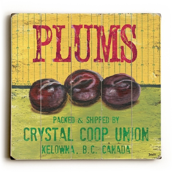 Plums - Planked Wood Wall Decor by Debbie DeWitt