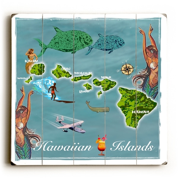 Hawaii Map - Planked Wood Wall Decor by Wade Koniakowsky