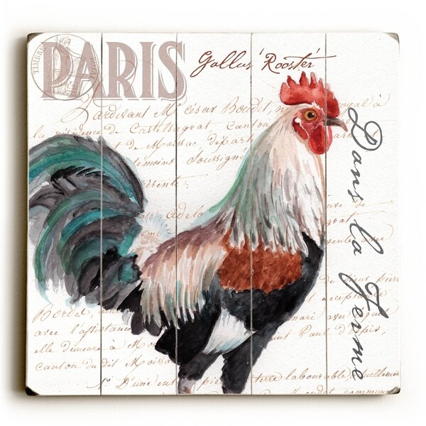 Dans La Ferme Rooster III - Planked Wood Wall Decor by Jennifer Redstreake