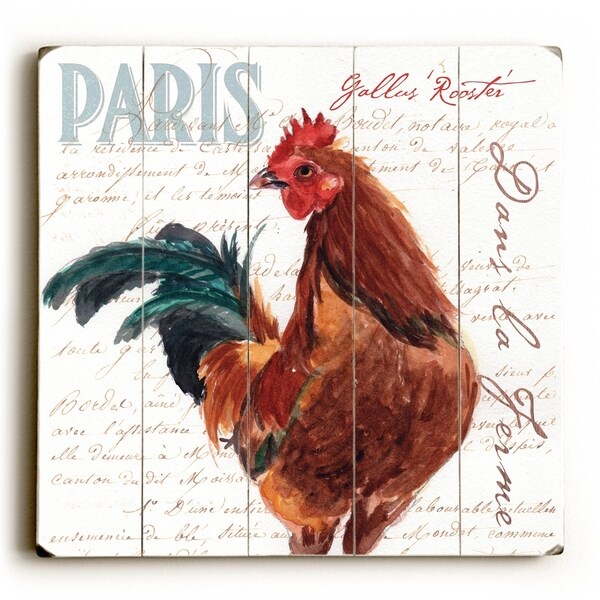 Dans La Ferme Rooster II - Planked Wood Wall Decor by Jennifer Redstreake