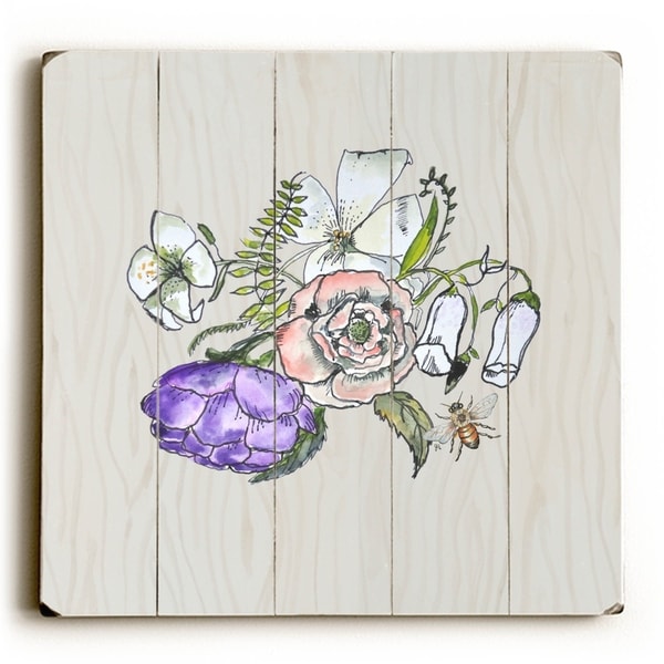 Blooms and Bee - Planked Wood Wall Decor by Jennifer Rizzo Design