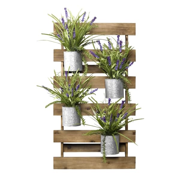 D&W Silks Wooden Slat Wall with Wild Lavender in Tin Cans - Overstock ...