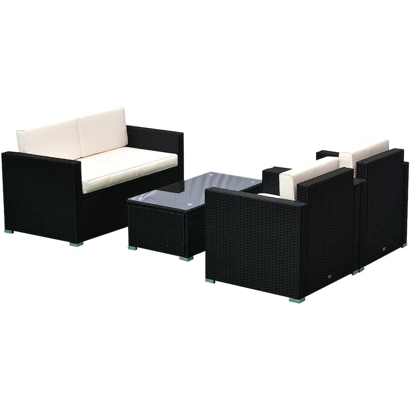 4 Piece Outdoor Rattan Wicker Sofa Sectional Patio Furniture Set